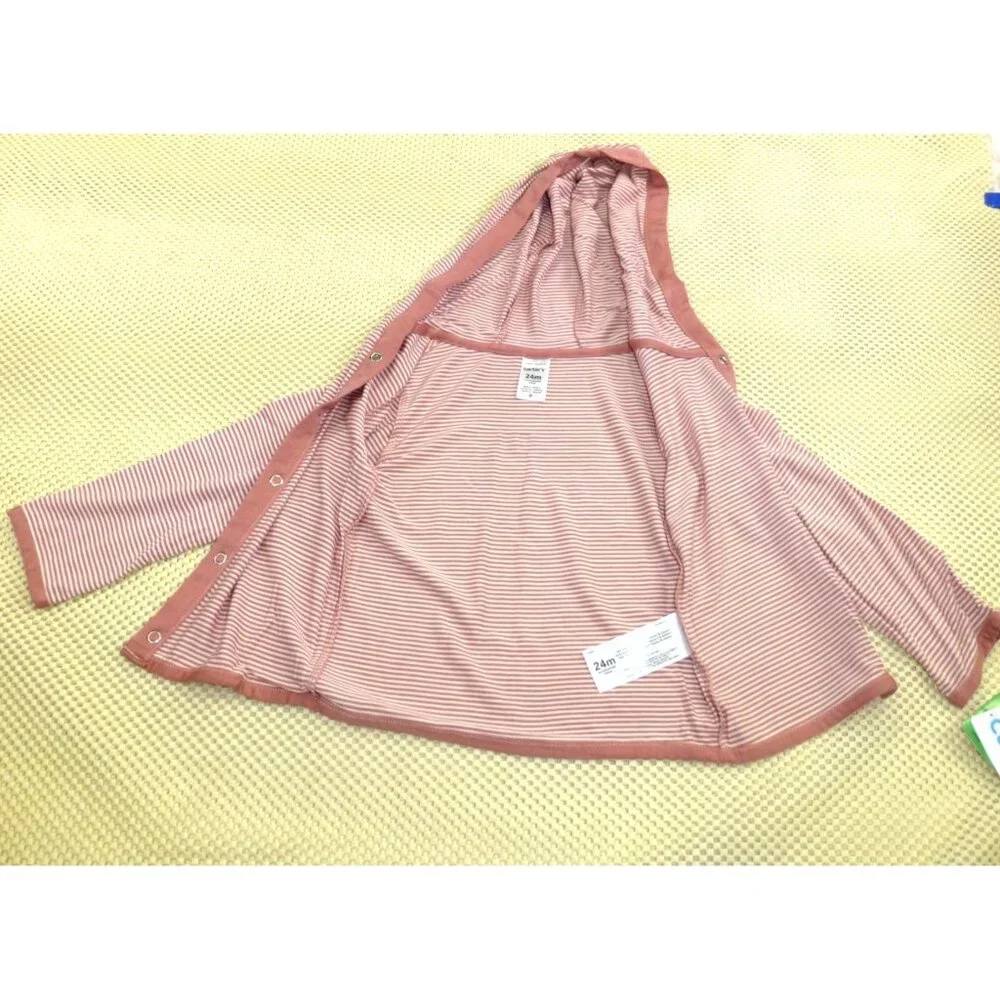 NWT Carters 24M EcoVero Hooded Striped Button-Up Shirt Toddler Apparel Pink & Wh